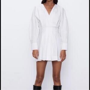Zara White Coastal Preppy Poplin Wrap Mini Dress Small